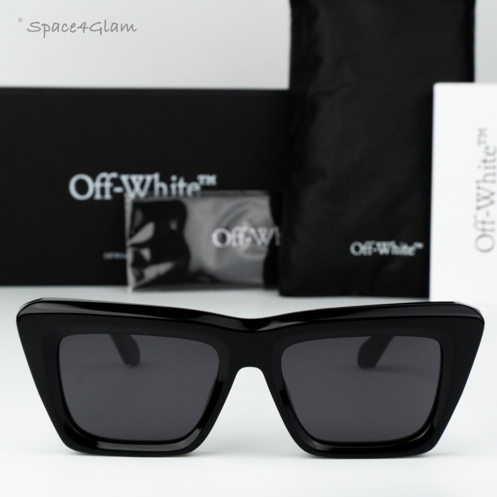 Off-White Men Sunglasses Black Grey Cat Eye OERI13L HAMPTON 1077 NEW AUTHENTIC